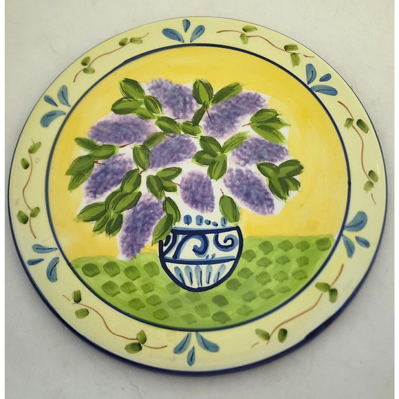 HOT PLATE/COUNTER DECOR-Ceramic-Yellow-Purple-Floral-7.5" diameter - Picture 1 of 5